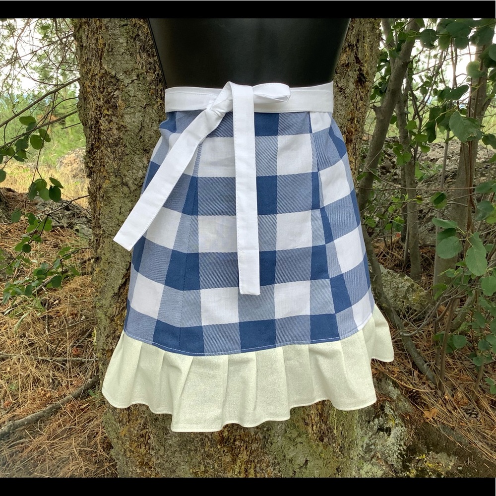 New Blue white checkered fabric apron Christmas Gift ideas